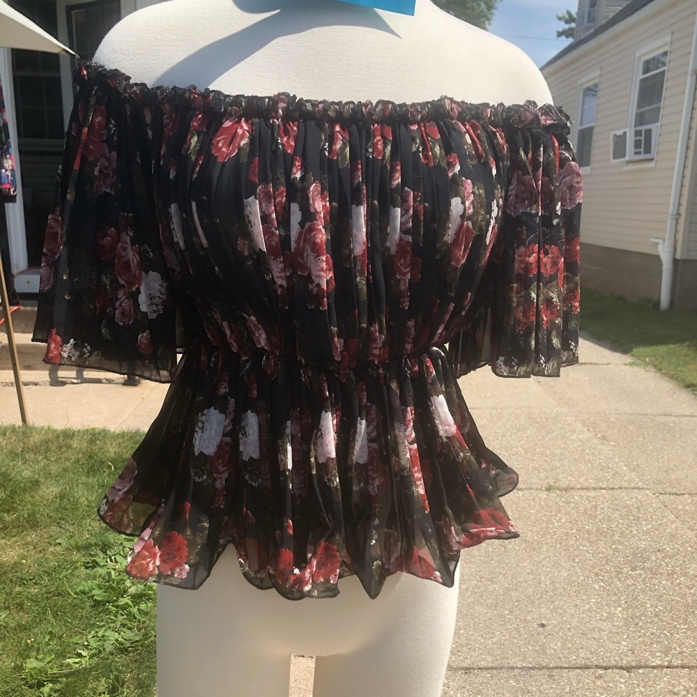 Black and Red Floral Top